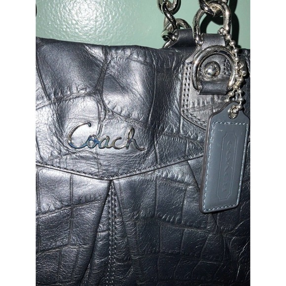 Coach Ashley F17661 Camel Bluish Gray Color Alligator Leather Carry all Tote Bag - Picture 11 of 13